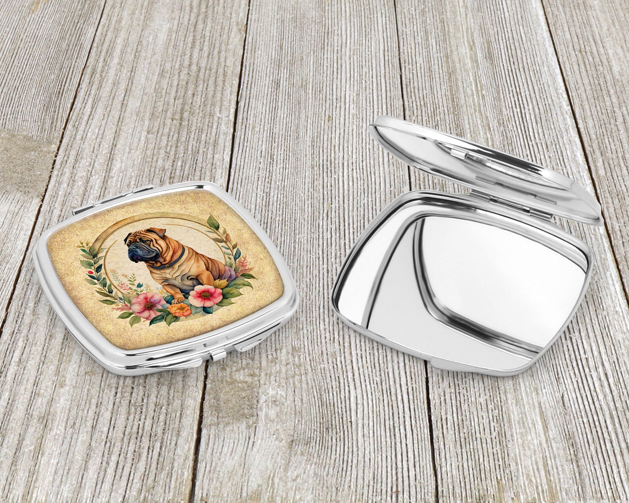 Shar Pei and Flowers Compact Mirror