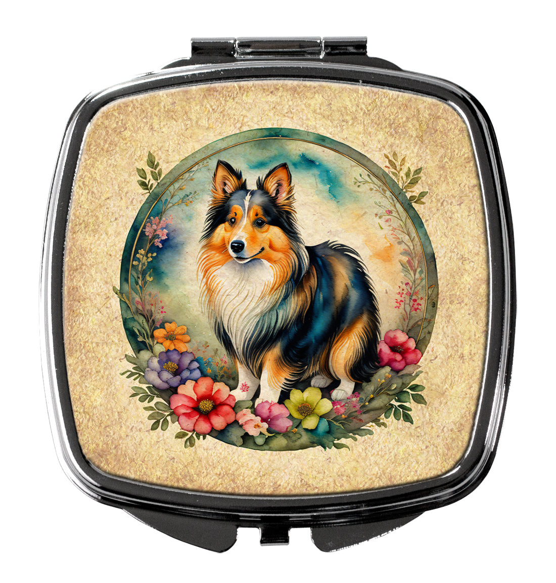 Buy this Sheltie and Flowers Compact Mirror