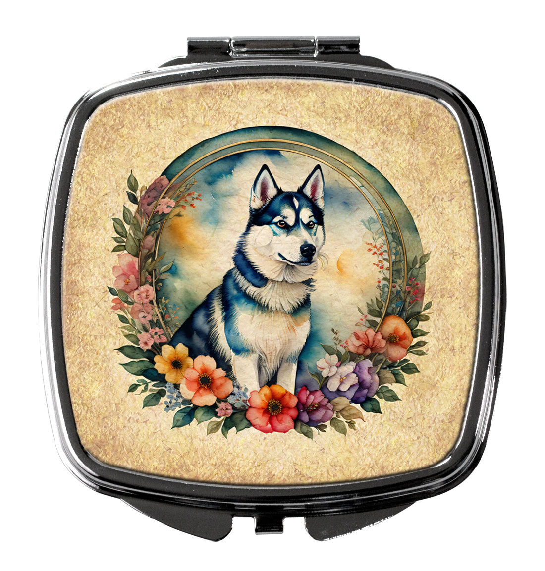 Buy this Siberian Husky and Flowers Compact Mirror