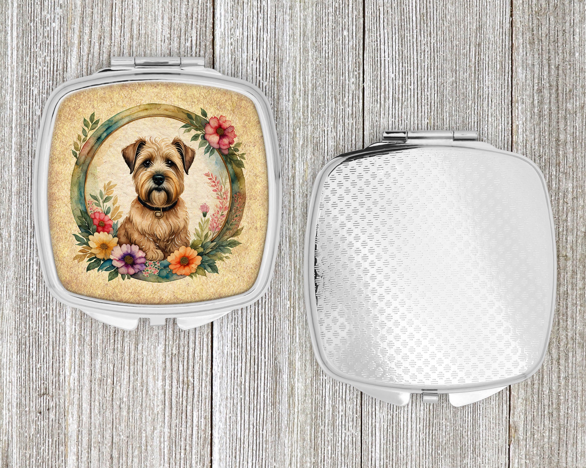 Wheaten Terrier and Flowers Compact Mirror