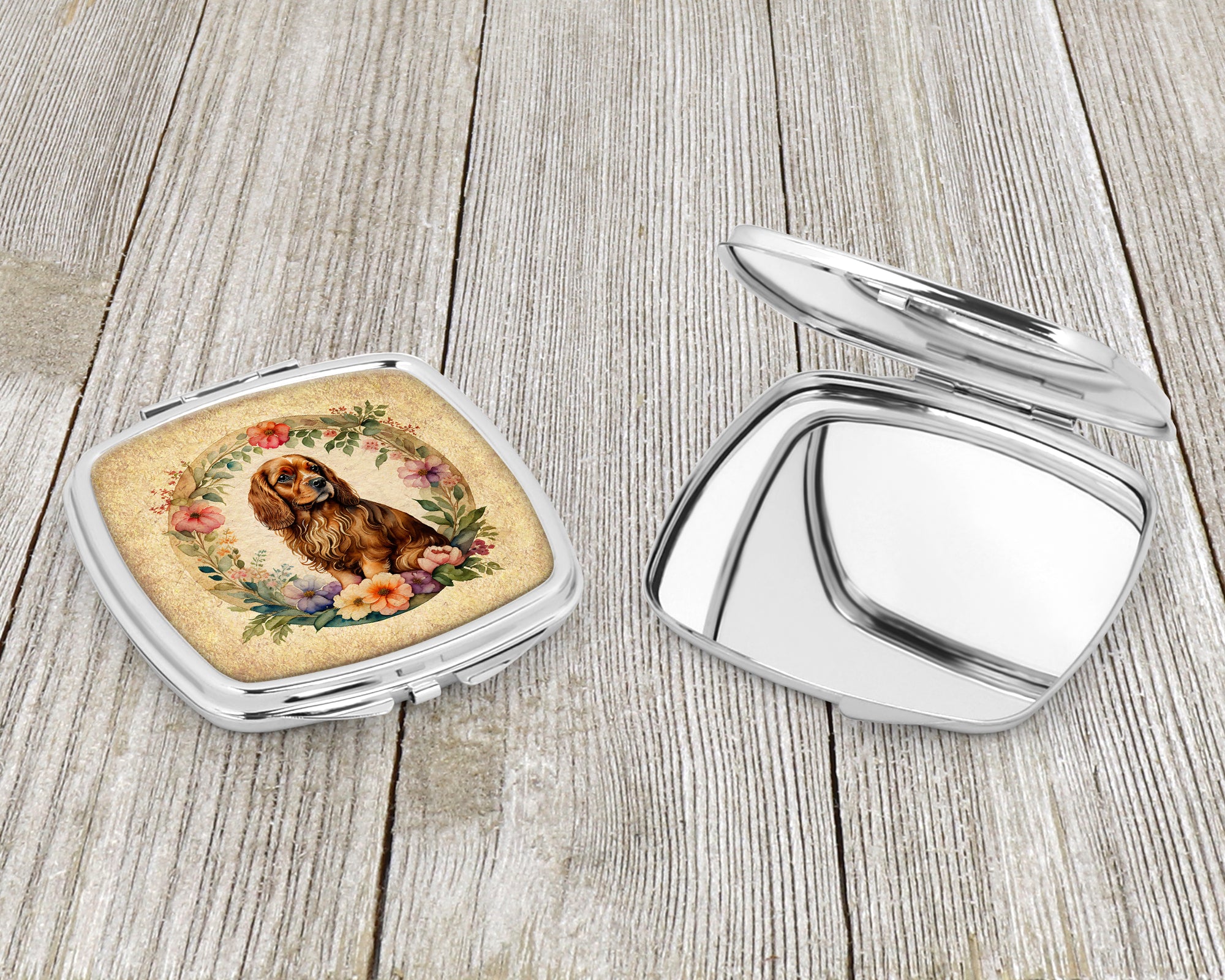 Sussex Spaniel and Flowers Compact Mirror