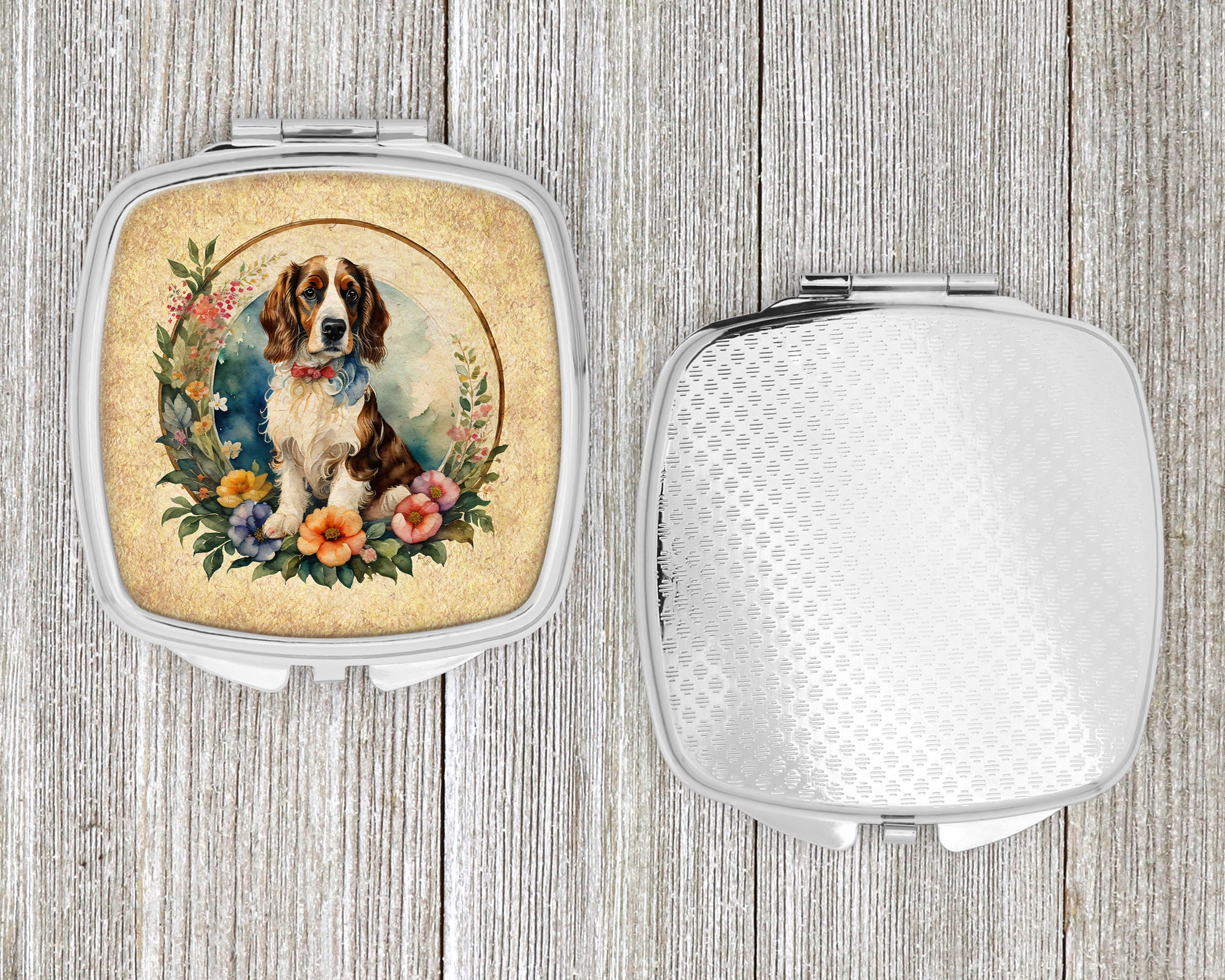 Welsh Springer Spaniel and Flowers Compact Mirror