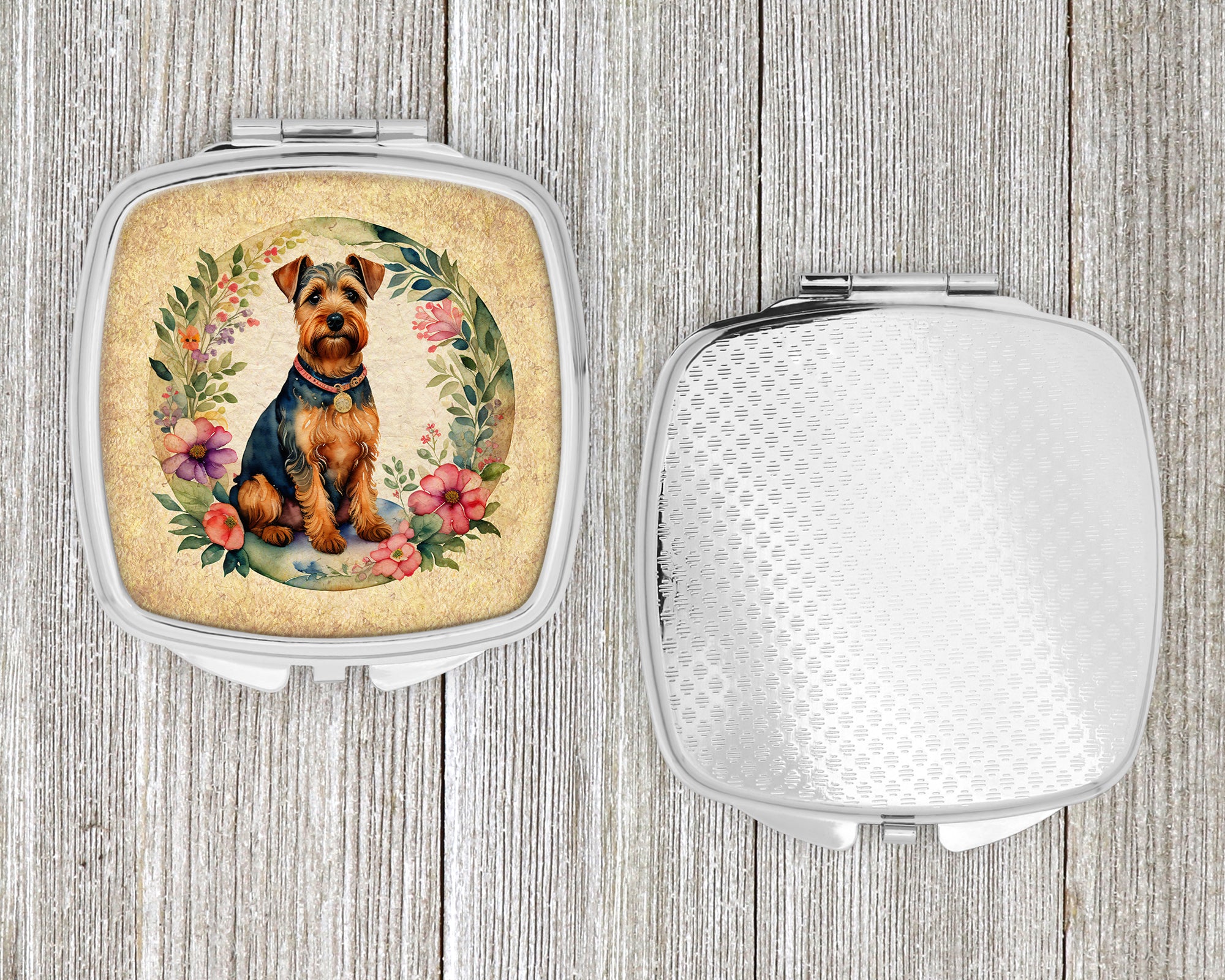 Welsh Terrier and Flowers Compact Mirror