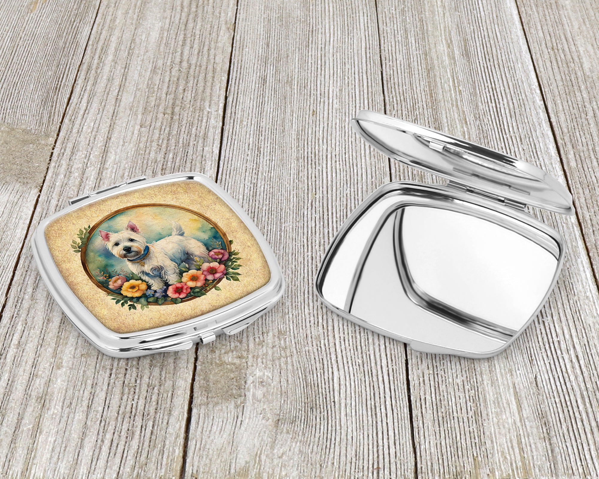 Westie and Flowers Compact Mirror