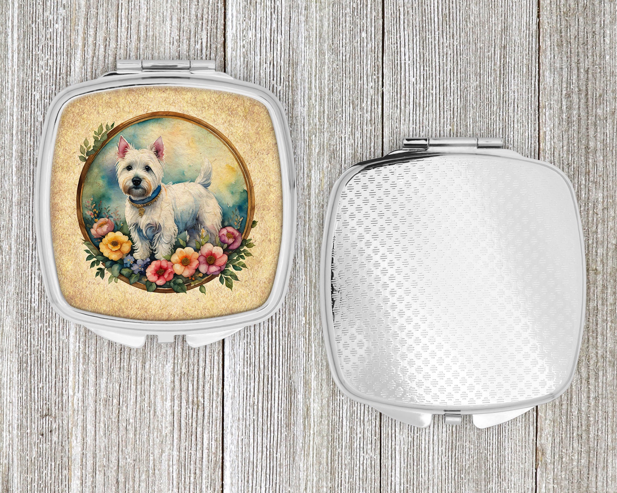 Westie and Flowers Compact Mirror