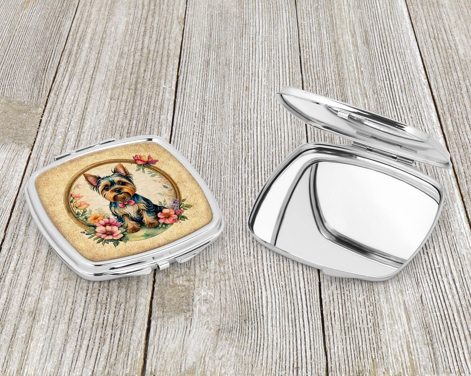 Yorkshire Terrier and Flowers Compact Mirror