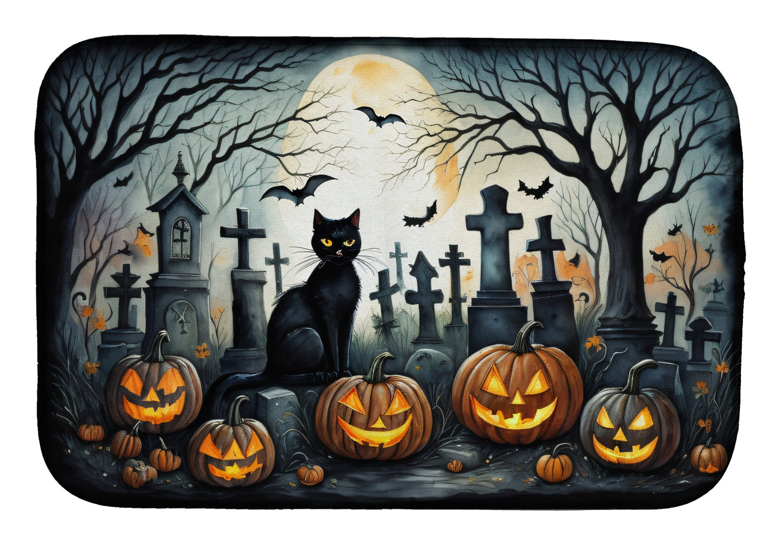 Caroline's Treasures Black Cat Spooky Halloween Dish Drying Mat