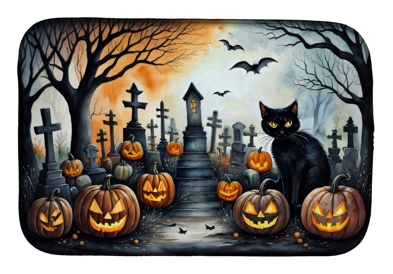 Caroline's Treasures Black Cat Spooky Halloween Dish Drying Mat