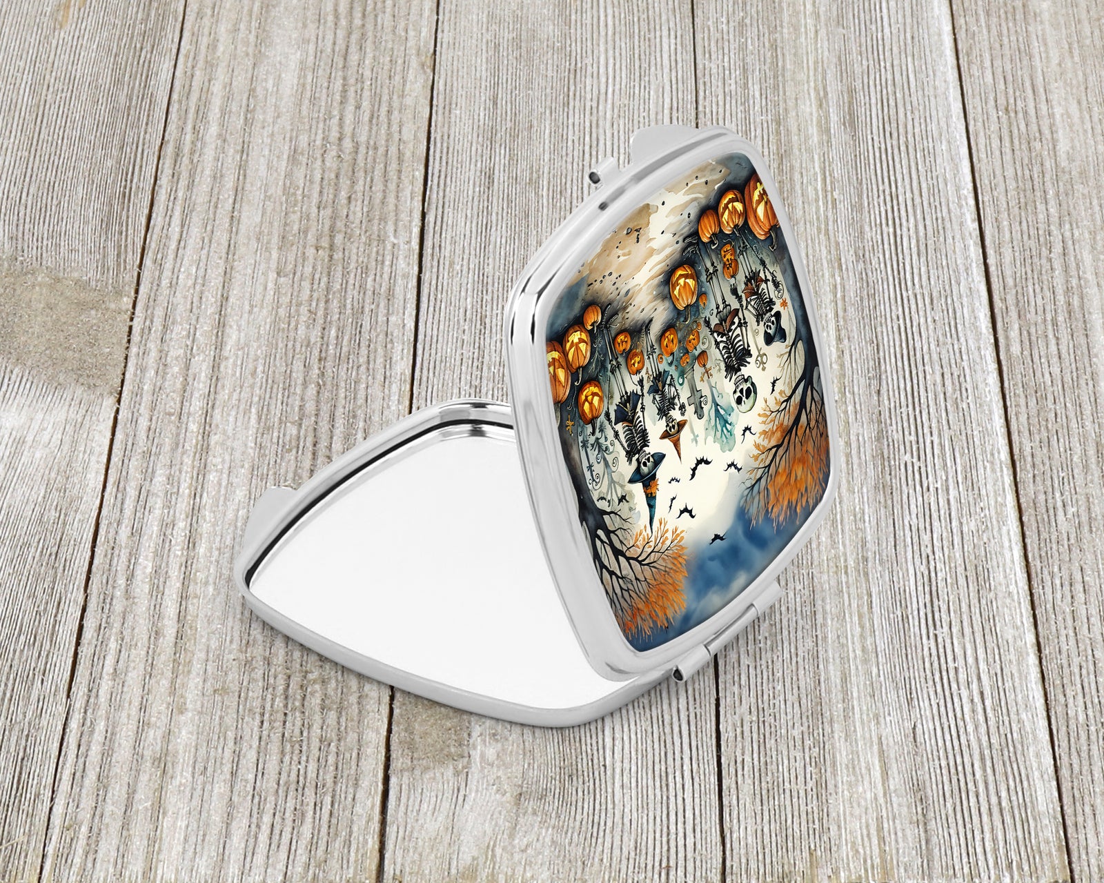 Caroline's Treasures Calacas Skeletons Spooky Halloween Compact Mirror – Stylish Purse Mirror with Artistic Covers