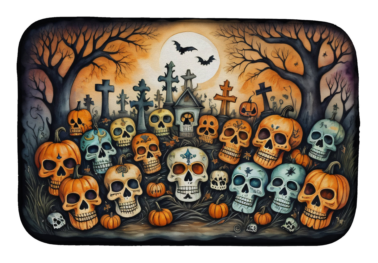 Caroline's Treasures Calaveras Sugar Skulls Spooky Halloween Dish Drying Mat