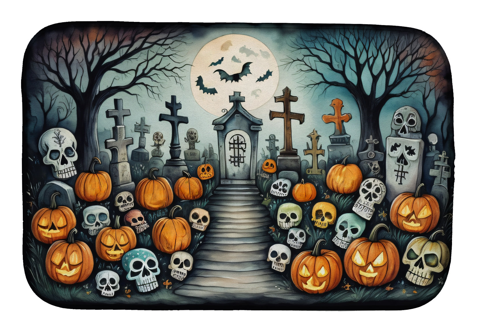 Caroline's Treasures Calaveras Sugar Skulls Spooky Halloween Dish Drying Mat