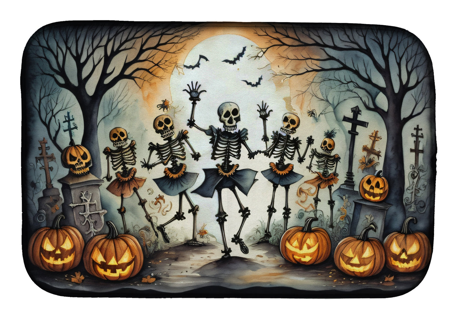 Caroline's Treasures Dancing Skeletons Spooky Halloween Dish Drying Mat