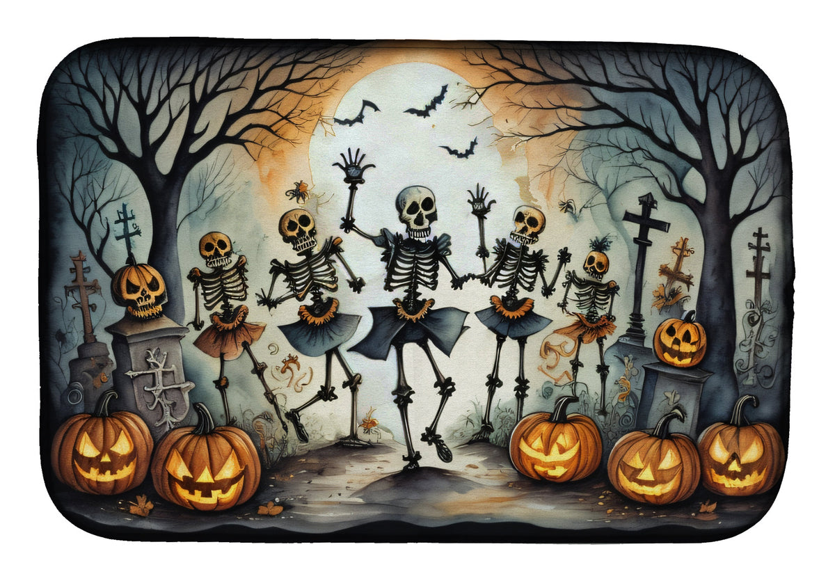 Caroline's Treasures Dancing Skeletons Spooky Halloween Dish Drying Mat