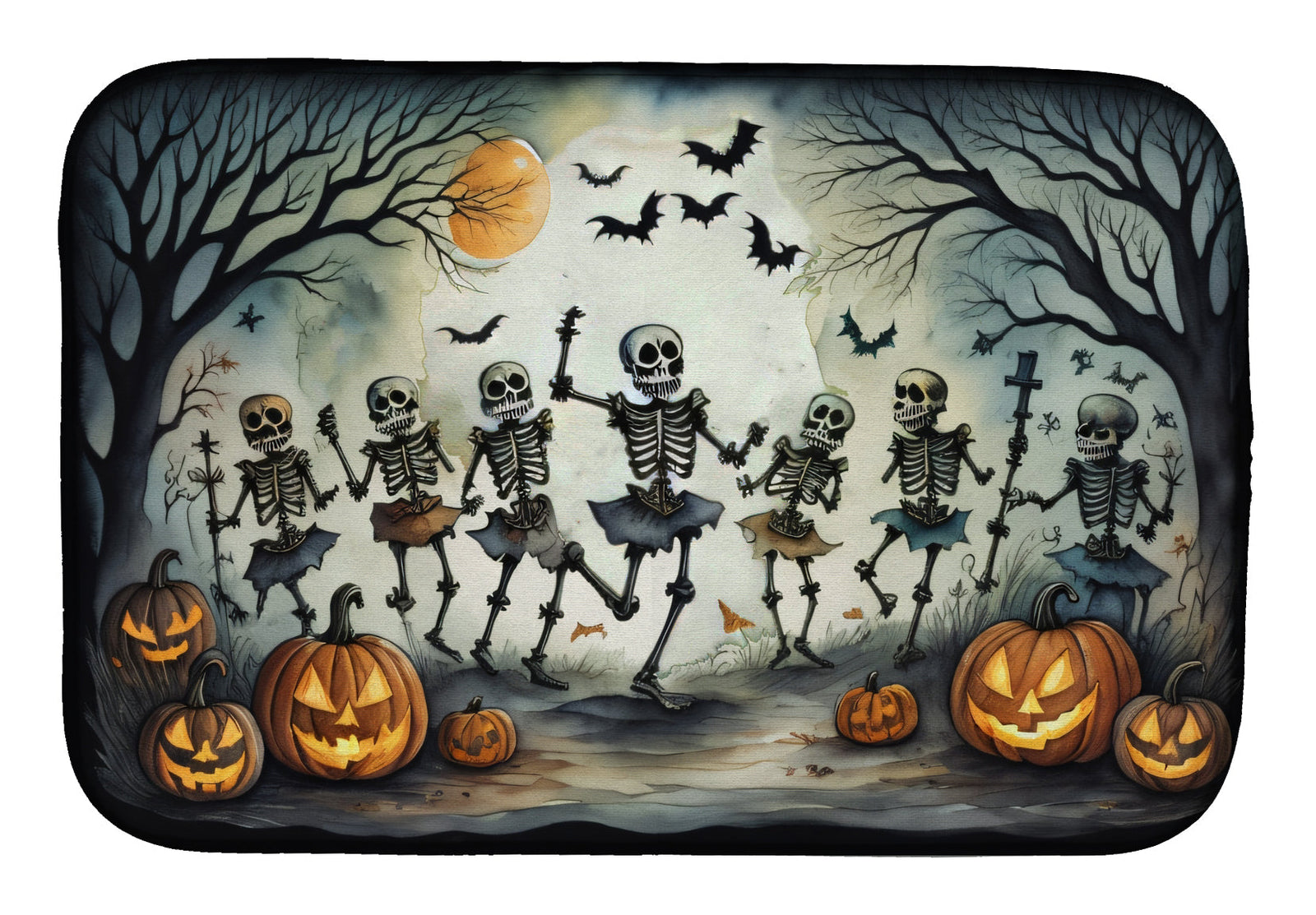 Caroline's Treasures Dancing Skeletons Spooky Halloween Dish Drying Mat