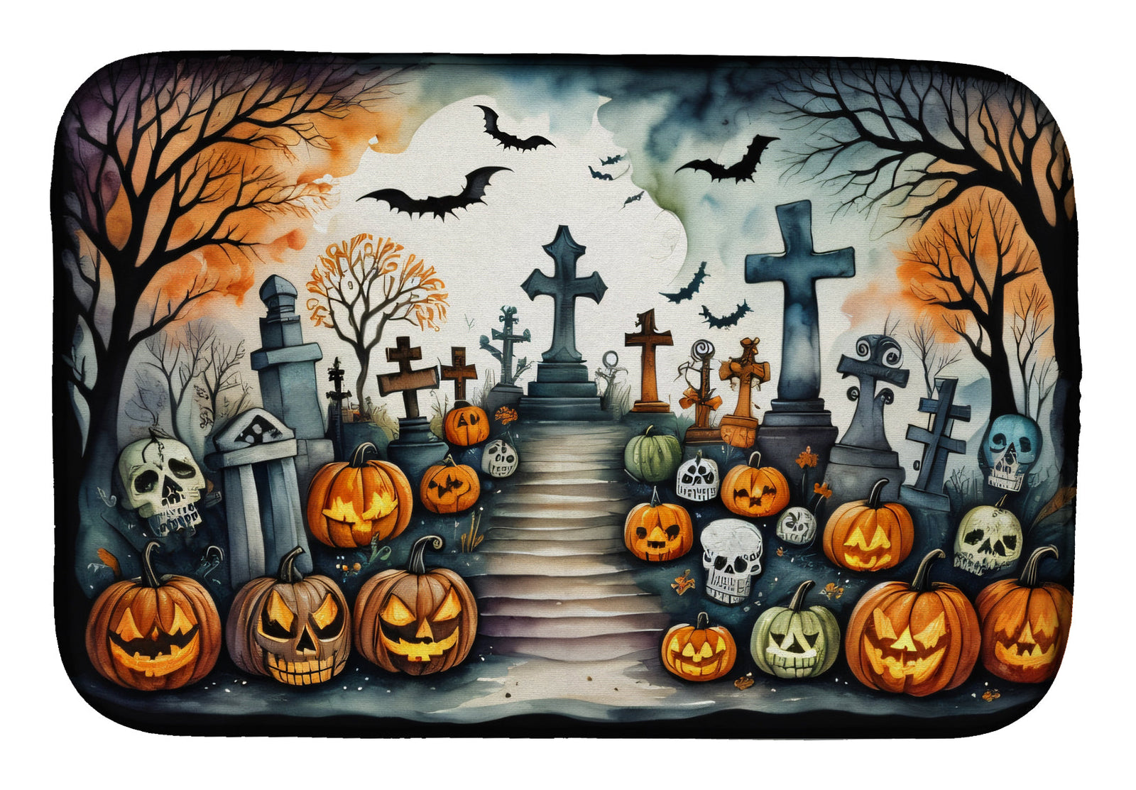 Caroline's Treasures Day of the Dead Spooky Halloween Dish Drying Mat