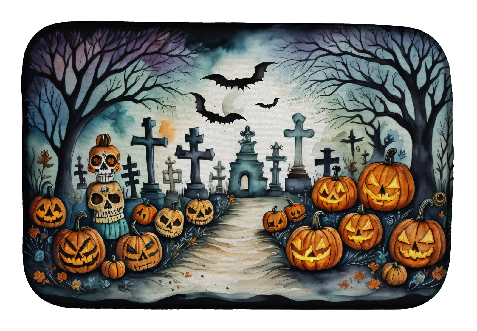 Caroline's Treasures Day of the Dead Spooky Halloween Dish Drying Mat