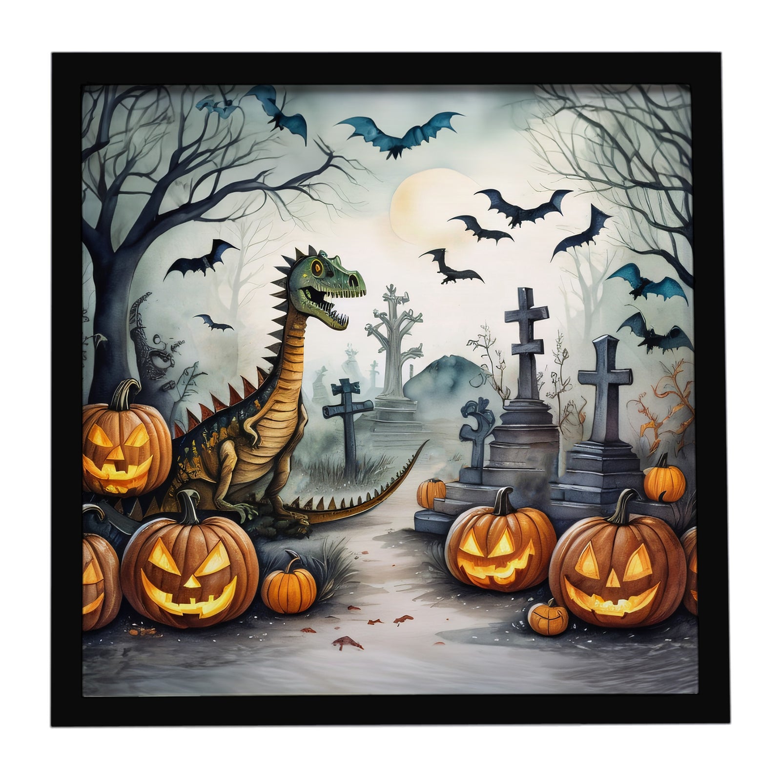 Caroline's Treasures Dinosaurs Spooky Halloween Framed Metal Print
