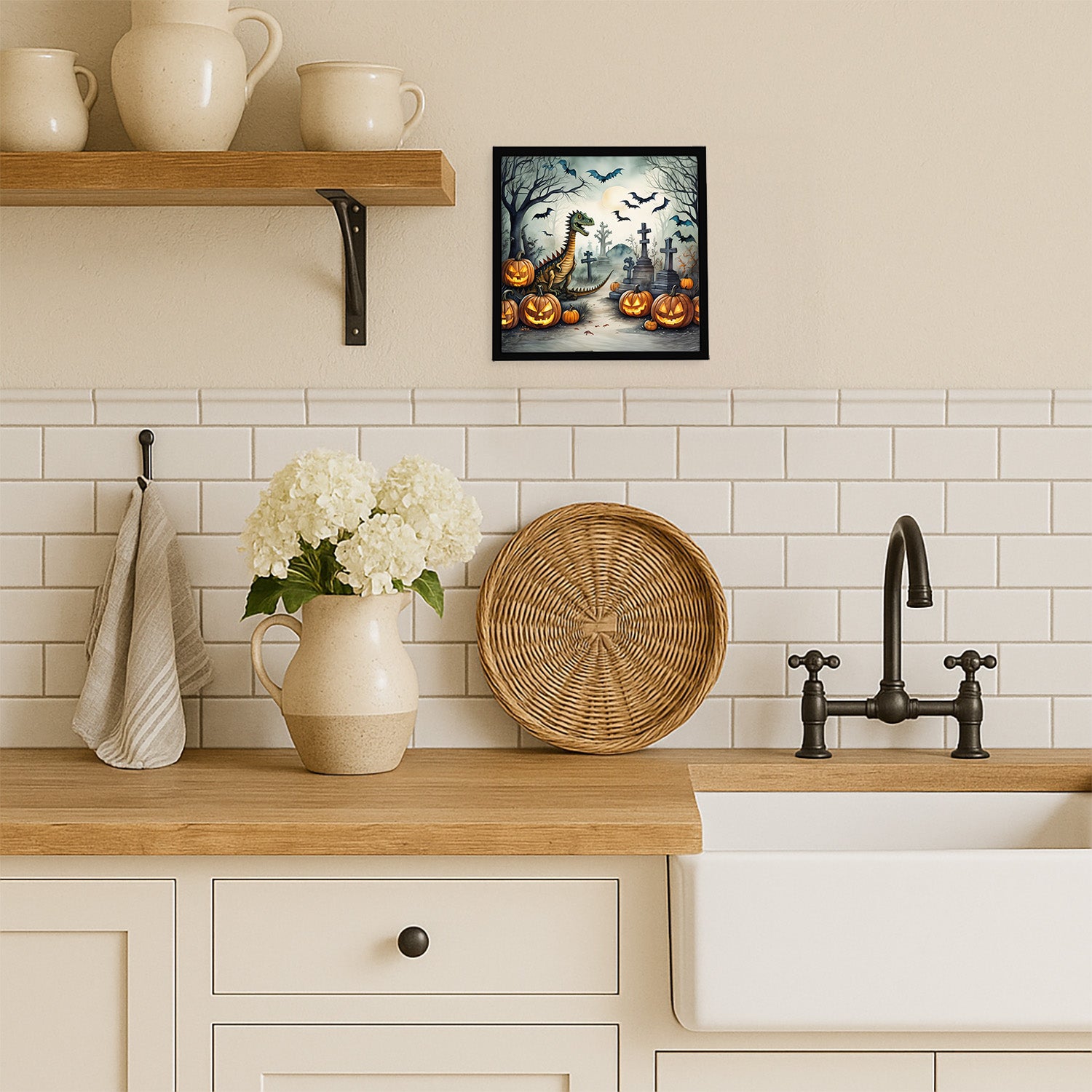 Caroline's Treasures Dinosaurs Spooky Halloween Framed Metal Print