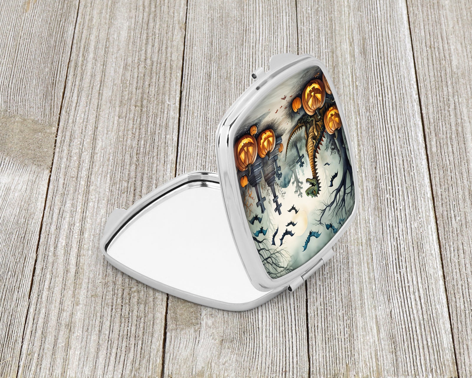 Caroline's Treasures Dinosaurs Spooky Halloween Compact Mirror – Stylish Purse Mirror with Artistic Covers