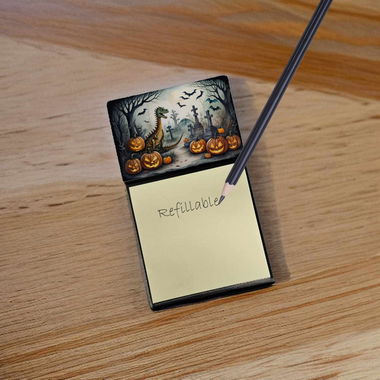 Caroline's Treasures Dinosaurs Spooky Halloween Sticky Note Holder- Refiilable Desk Accessory Note Pad