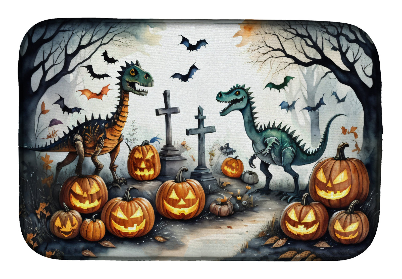 Caroline's Treasures Dinosaurs Spooky Halloween Dish Drying Mat