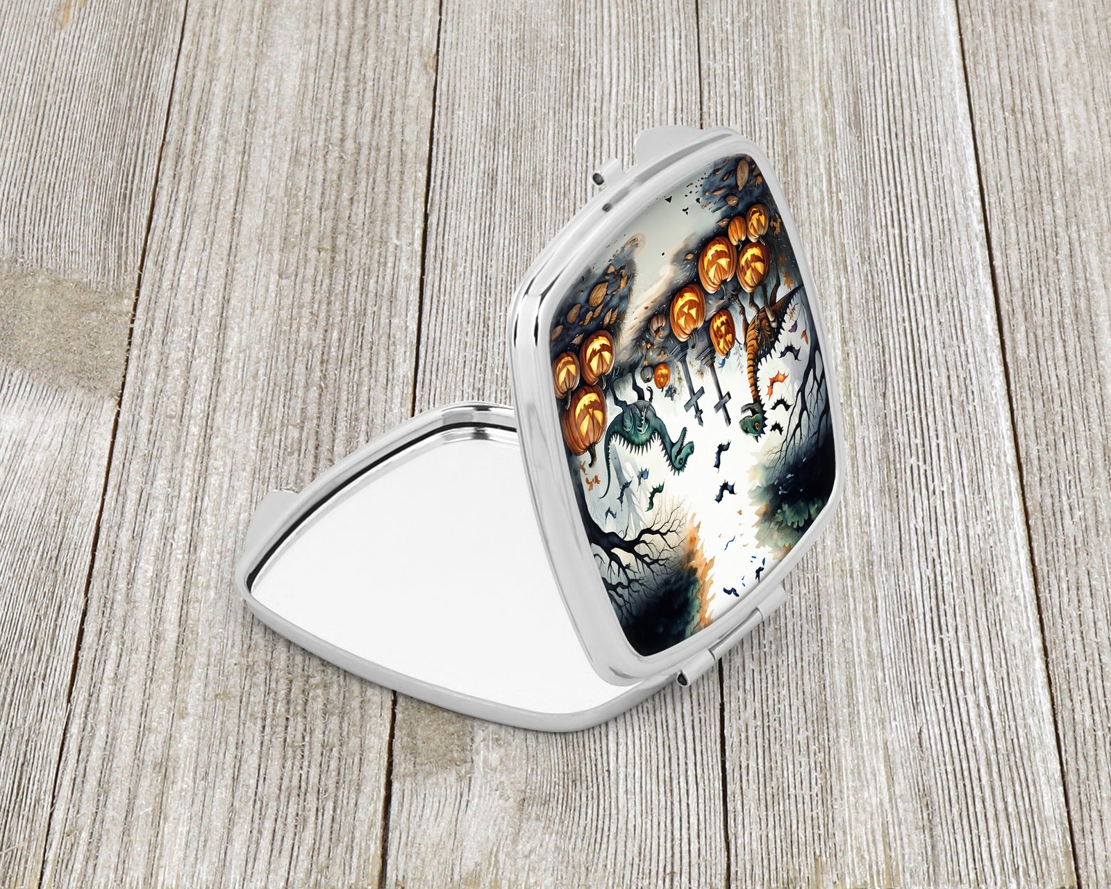 Caroline's Treasures Dinosaurs Spooky Halloween Compact Mirror – Stylish Purse Mirror with Artistic Covers