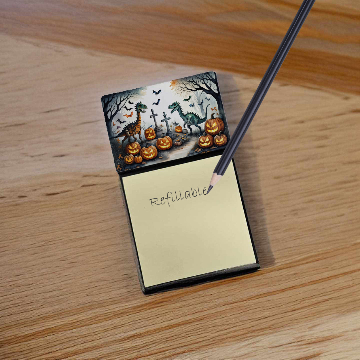 Caroline's Treasures Dinosaurs Spooky Halloween Sticky Note Holder- Refiilable Desk Accessory Note Pad