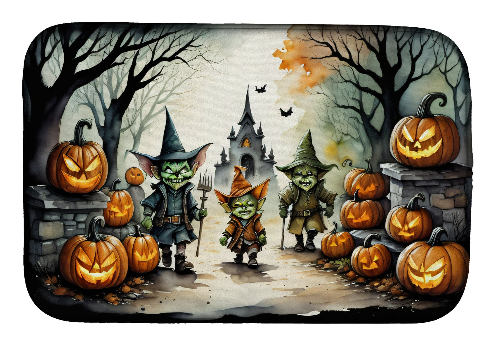 Caroline's Treasures Goblins Spooky Halloween Dish Drying Mat