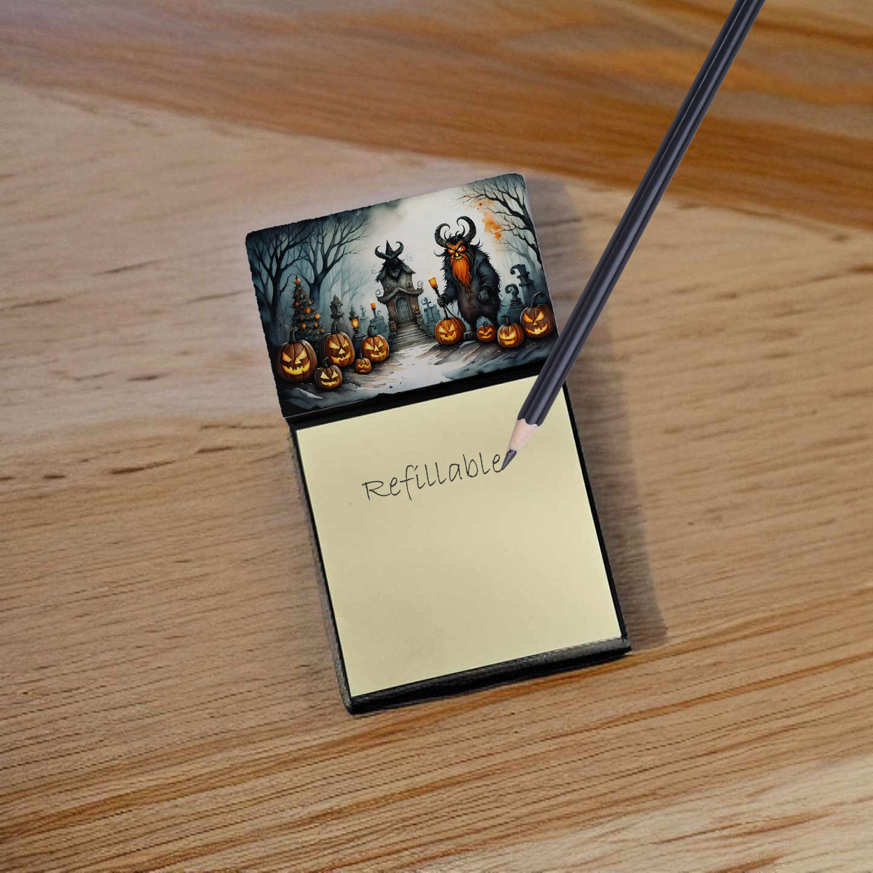 Caroline's Treasures Krampus The Christmas Demon Spooky Halloween Sticky Note Holder- Refiilable Desk Accessory Note Pad