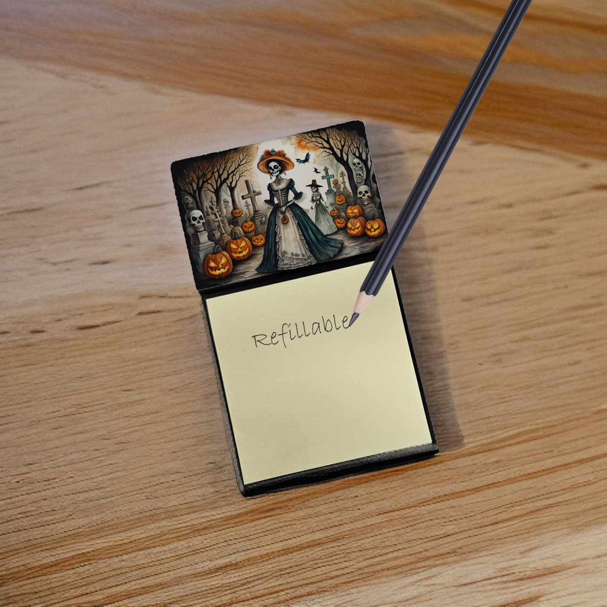 Caroline's Treasures La Catrina Skeleton Spooky Halloween Sticky Note Holder- Refiilable Desk Accessory Note Pad