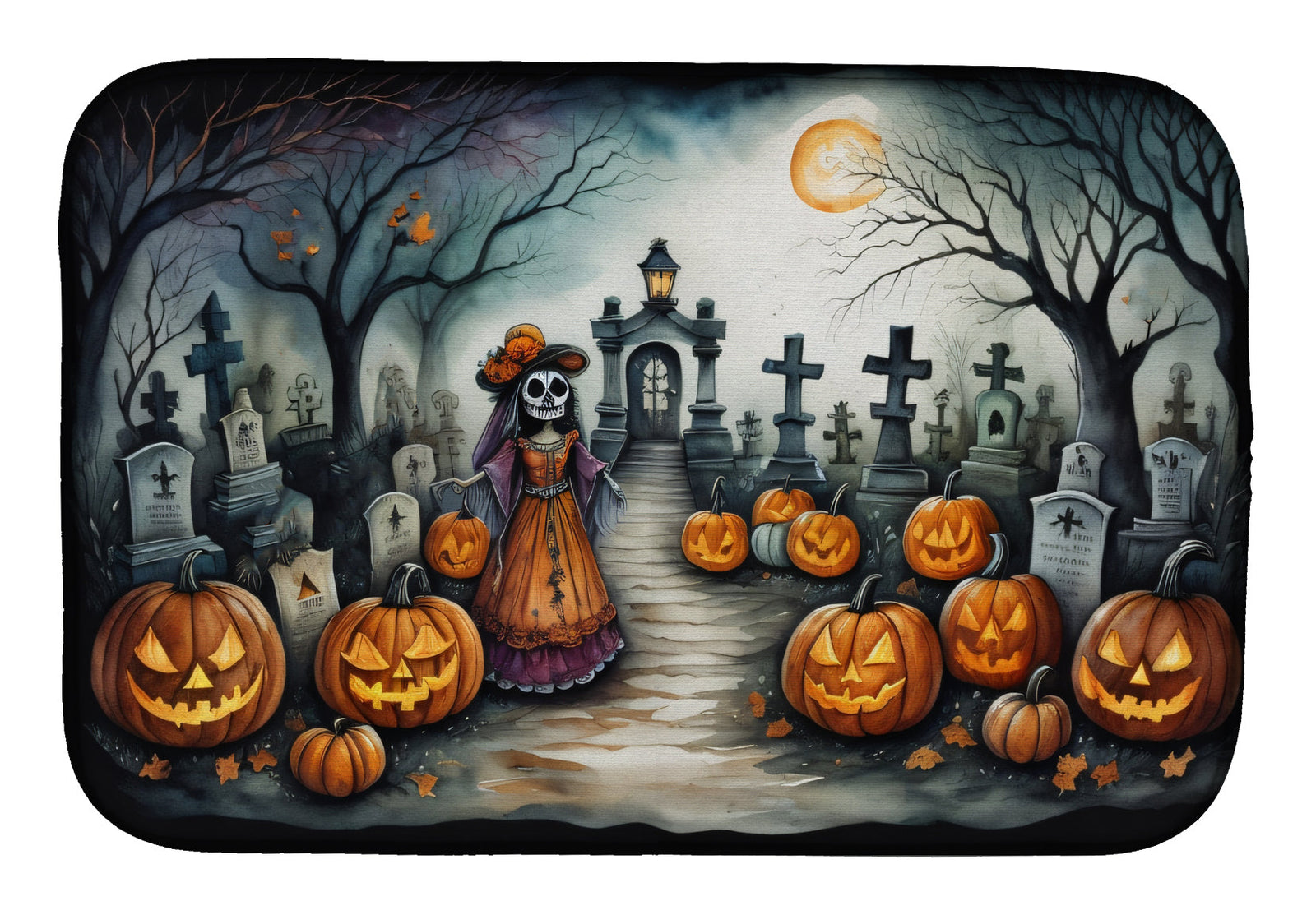 Caroline's Treasures La Catrina Skeleton Spooky Halloween Dish Drying Mat