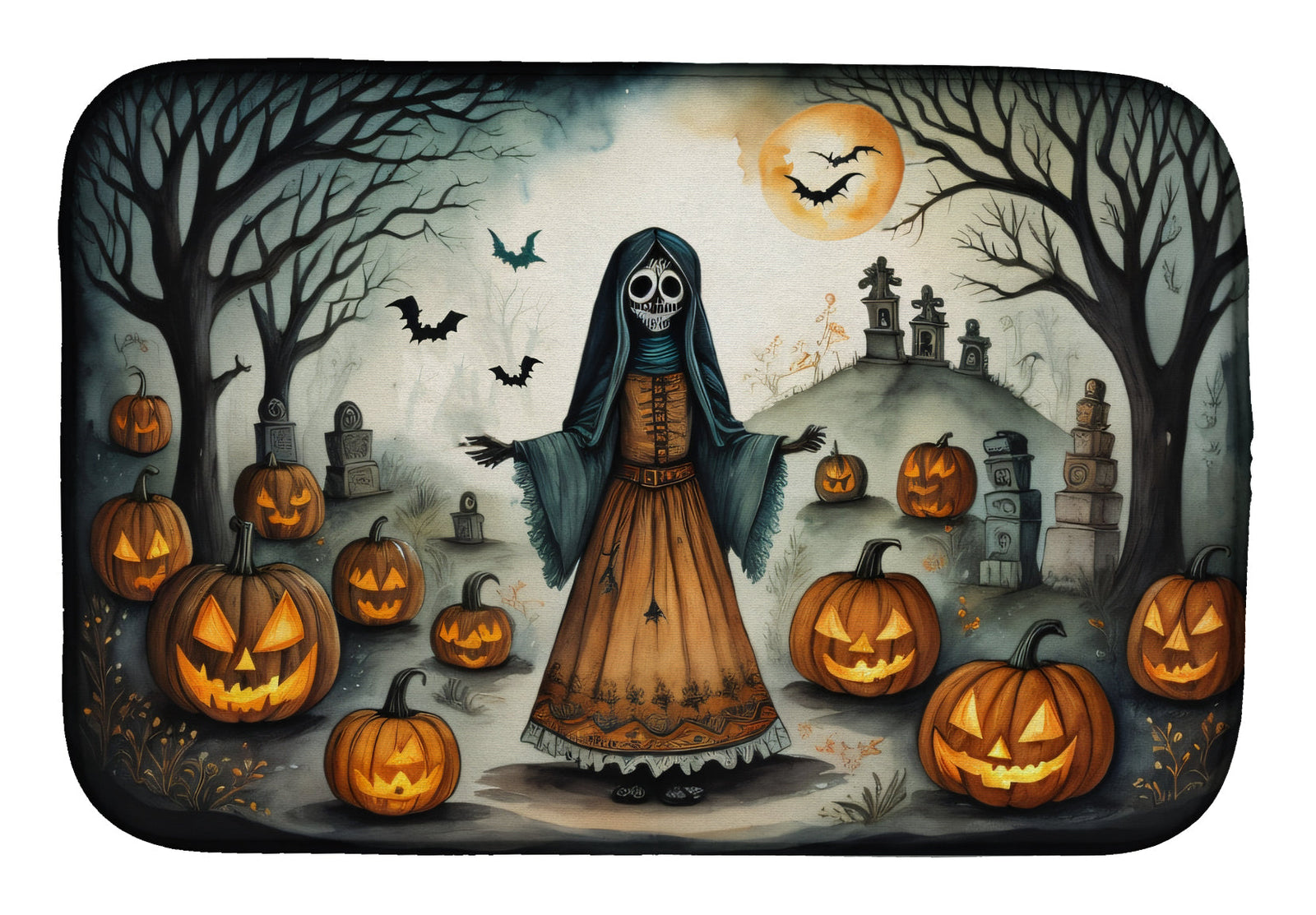 Caroline's Treasures La Llorona Skeleton Spooky Halloween Dish Drying Mat