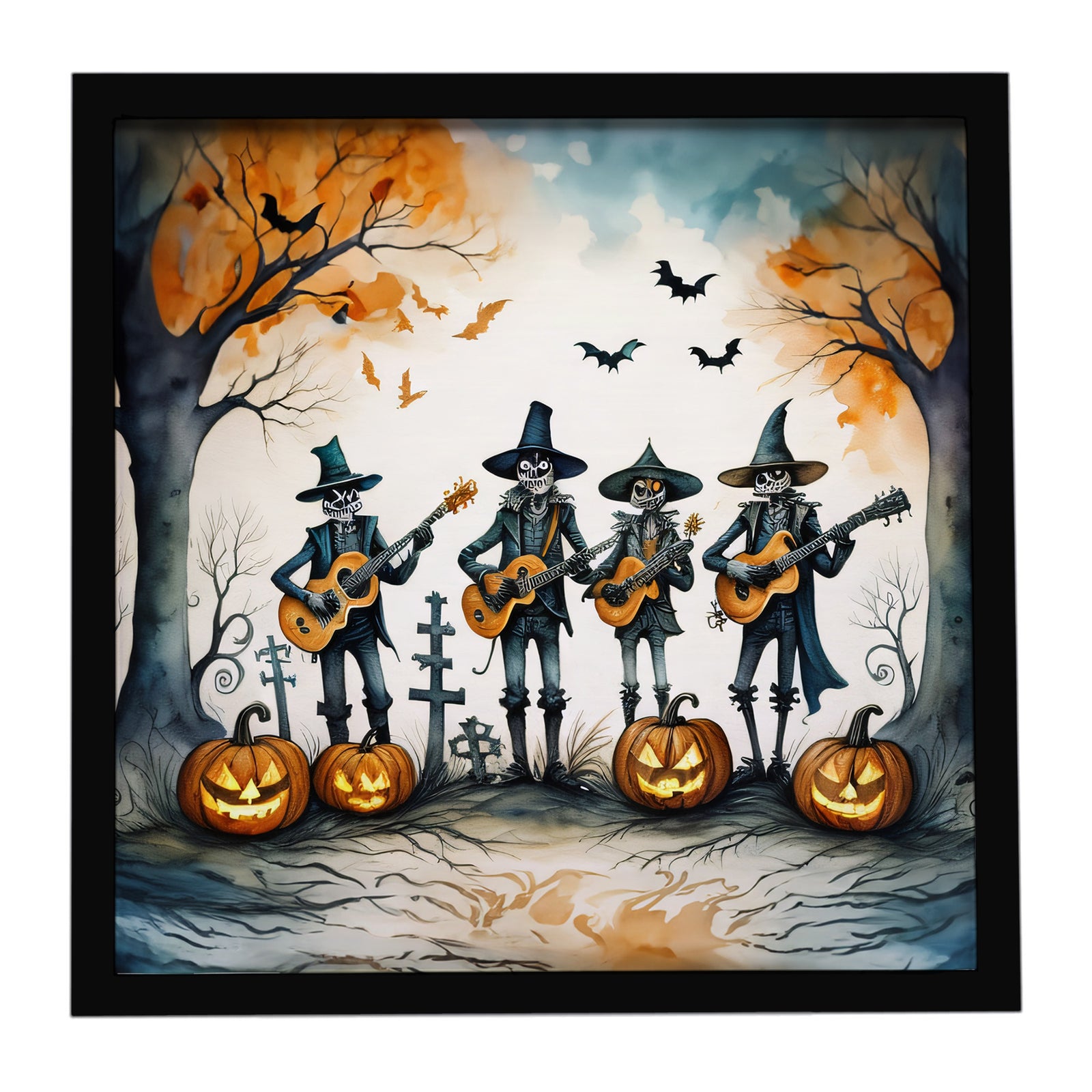 Caroline's Treasures Mariachi Skeleton Band Spooky Halloween Framed Metal Print