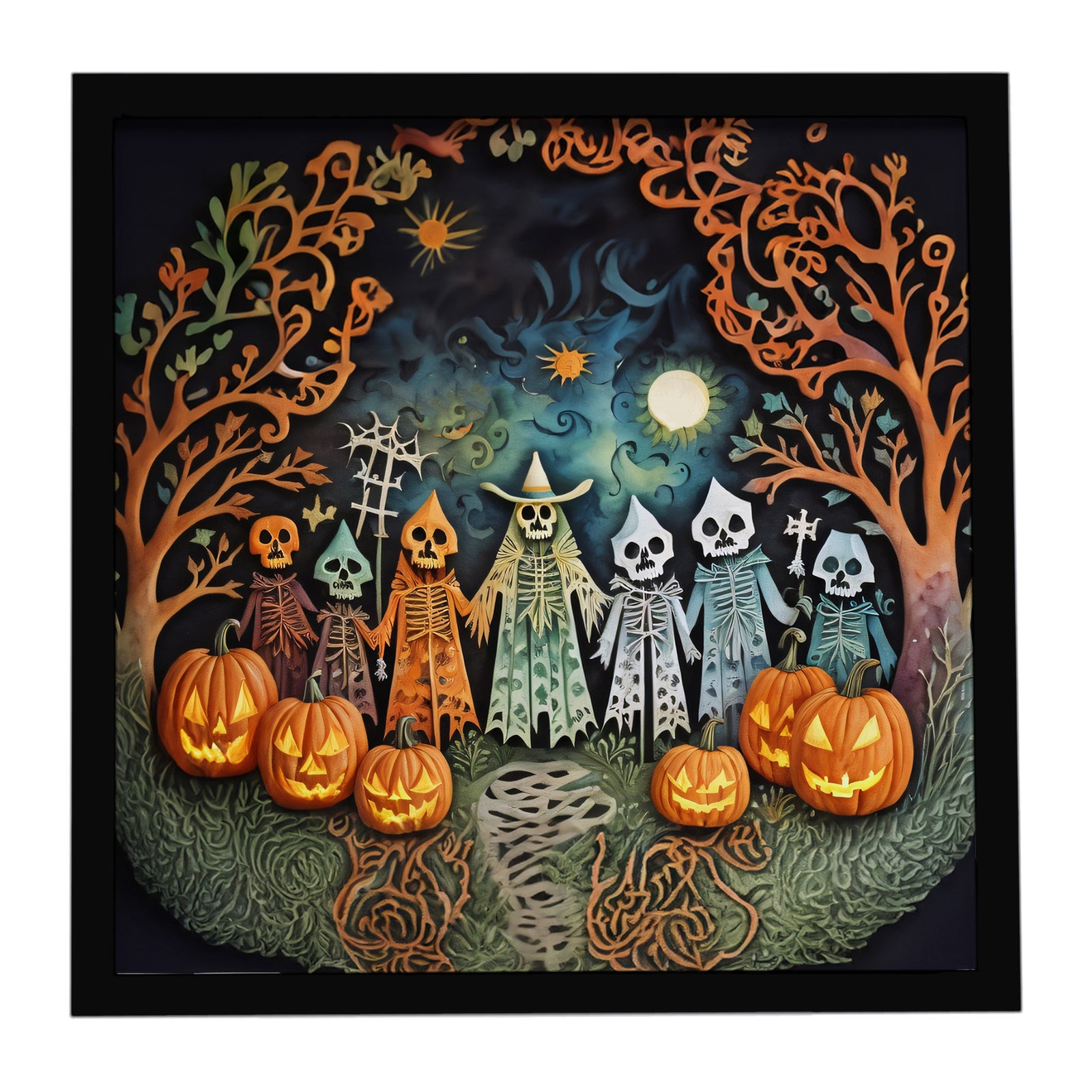 Caroline's Treasures Papel Picado Skeletons Spooky Halloween Framed Metal Print