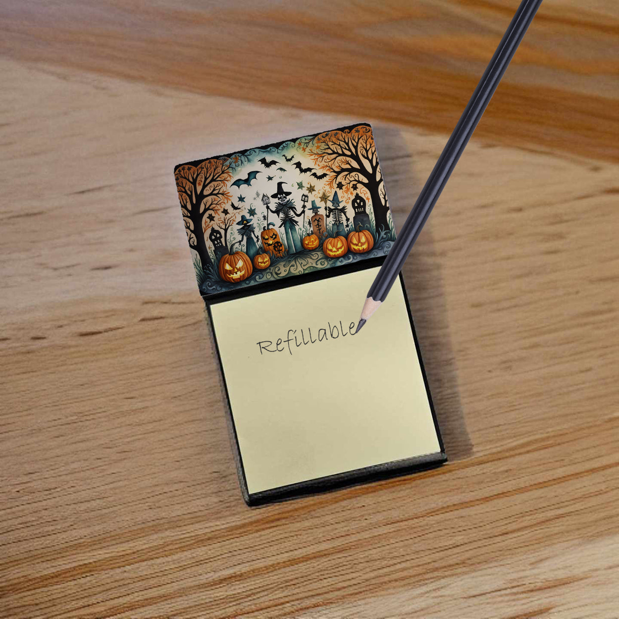 Caroline's Treasures Papel Picado Skeletons Spooky Halloween Sticky Note Holder- Refiilable Desk Accessory Note Pad