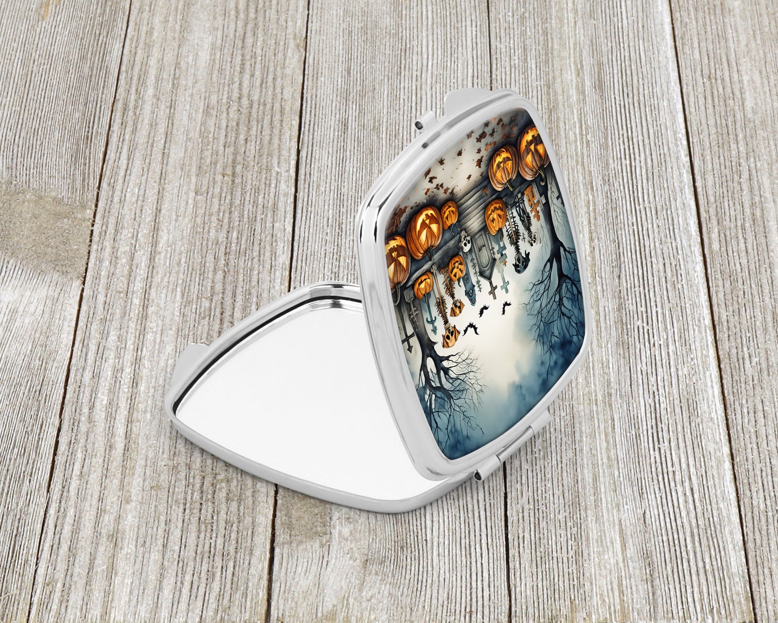 Caroline's Treasures Pet Cemetery Spooky Halloween Compact Mirror – Stylish Purse Mirror with Artistic Covers