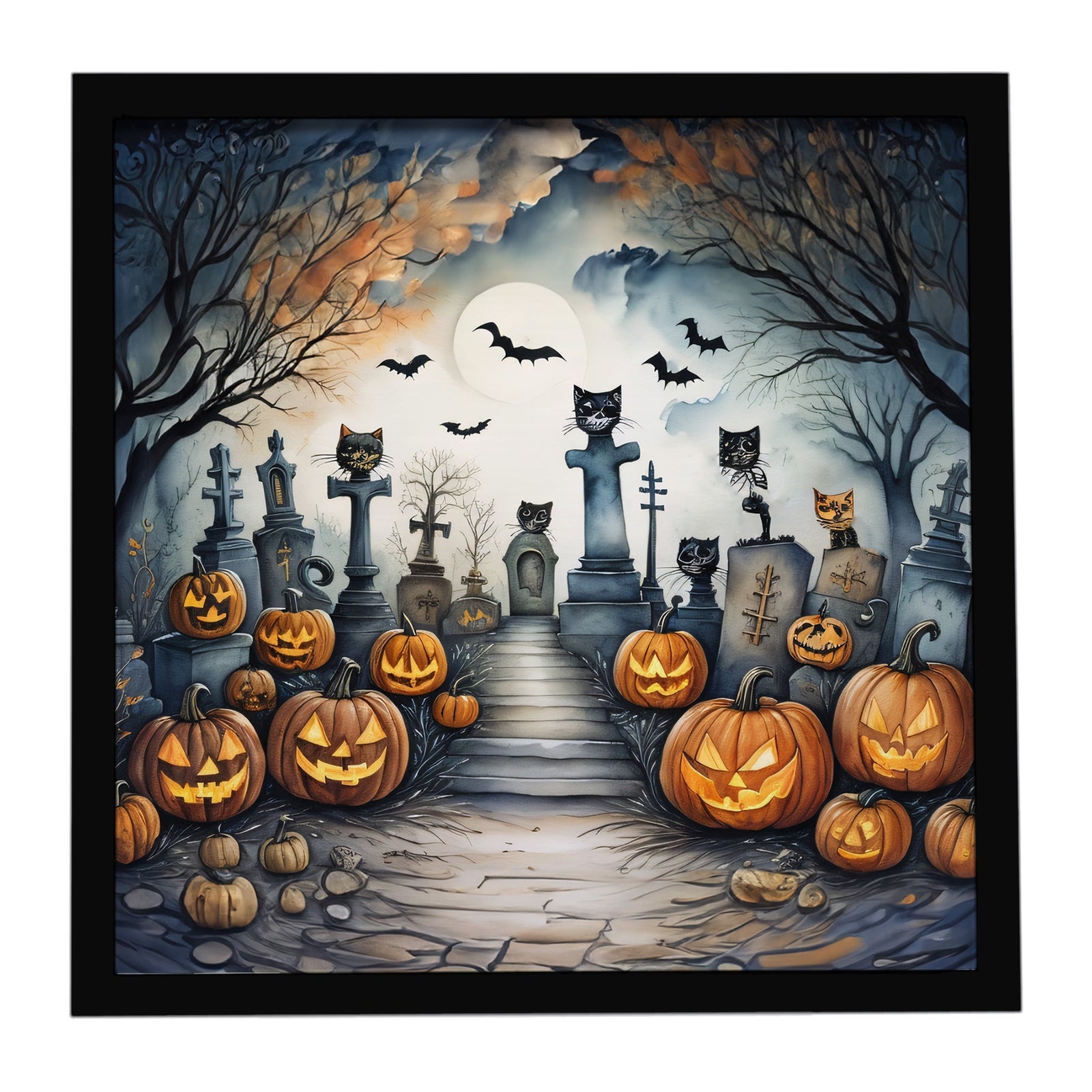 Caroline's Treasures Cat Cemetery Spooky Halloween Framed Metal Print
