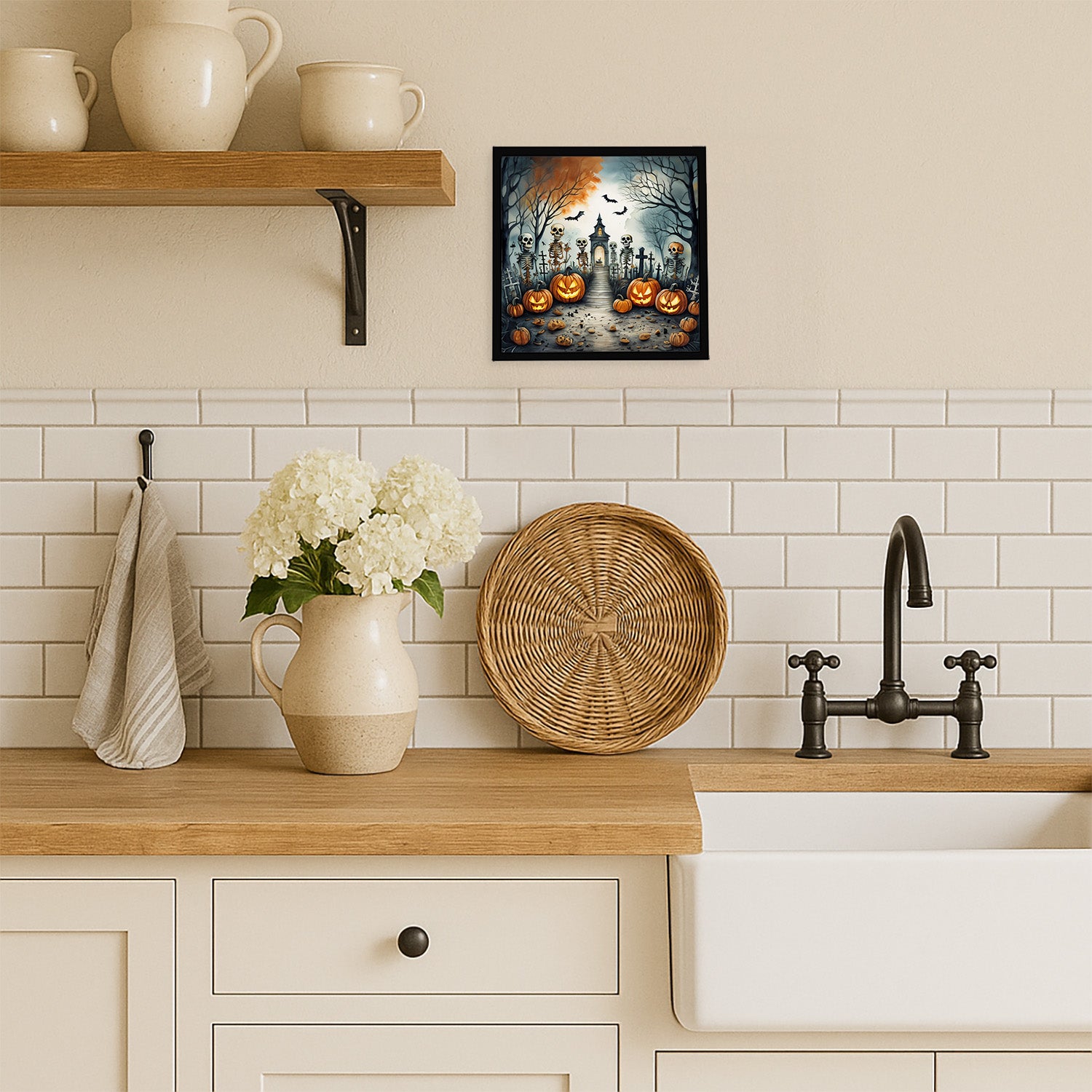 Caroline's Treasures Skeleton Spooky Halloween Framed Metal Print