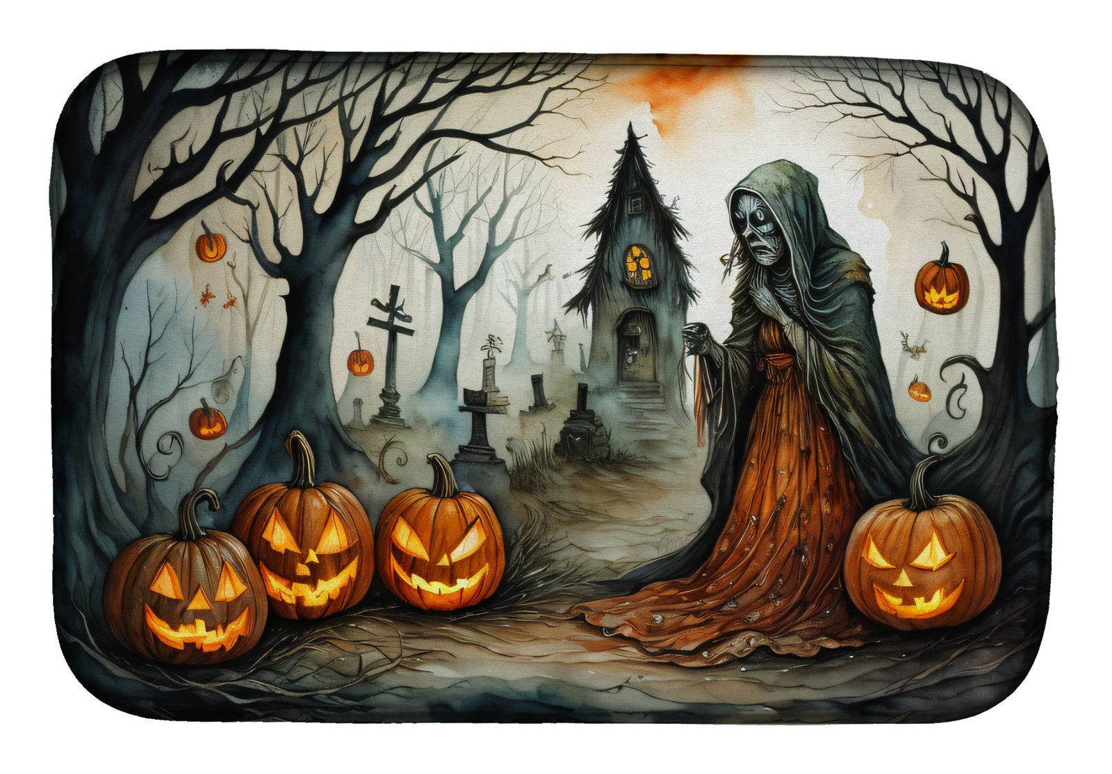 Caroline's Treasures The Weeping Woman Spooky Halloween Dish Drying Mat