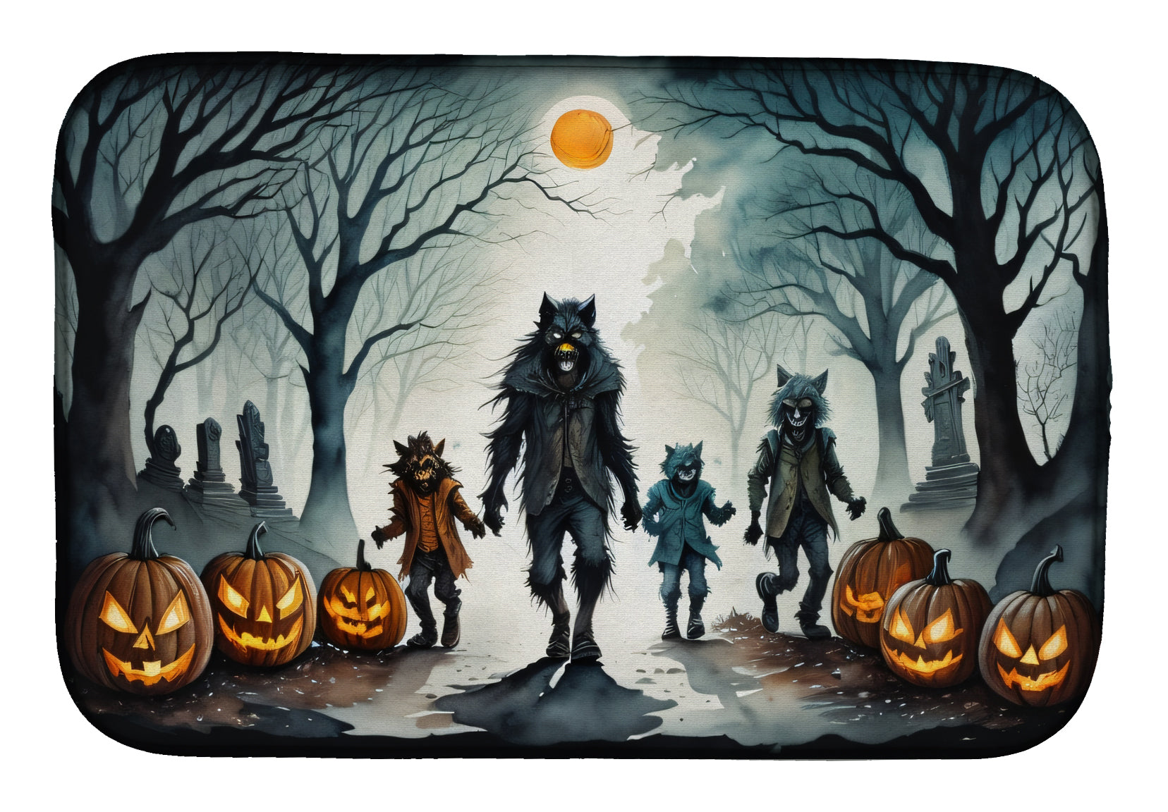 Caroline's Treasures Werewolves Spooky Halloween Dish Drying Mat