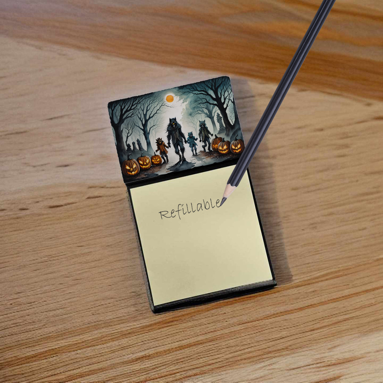 Caroline's Treasures Werewolves Spooky Halloween Sticky Note Holder- Refiilable Desk Accessory Note Pad