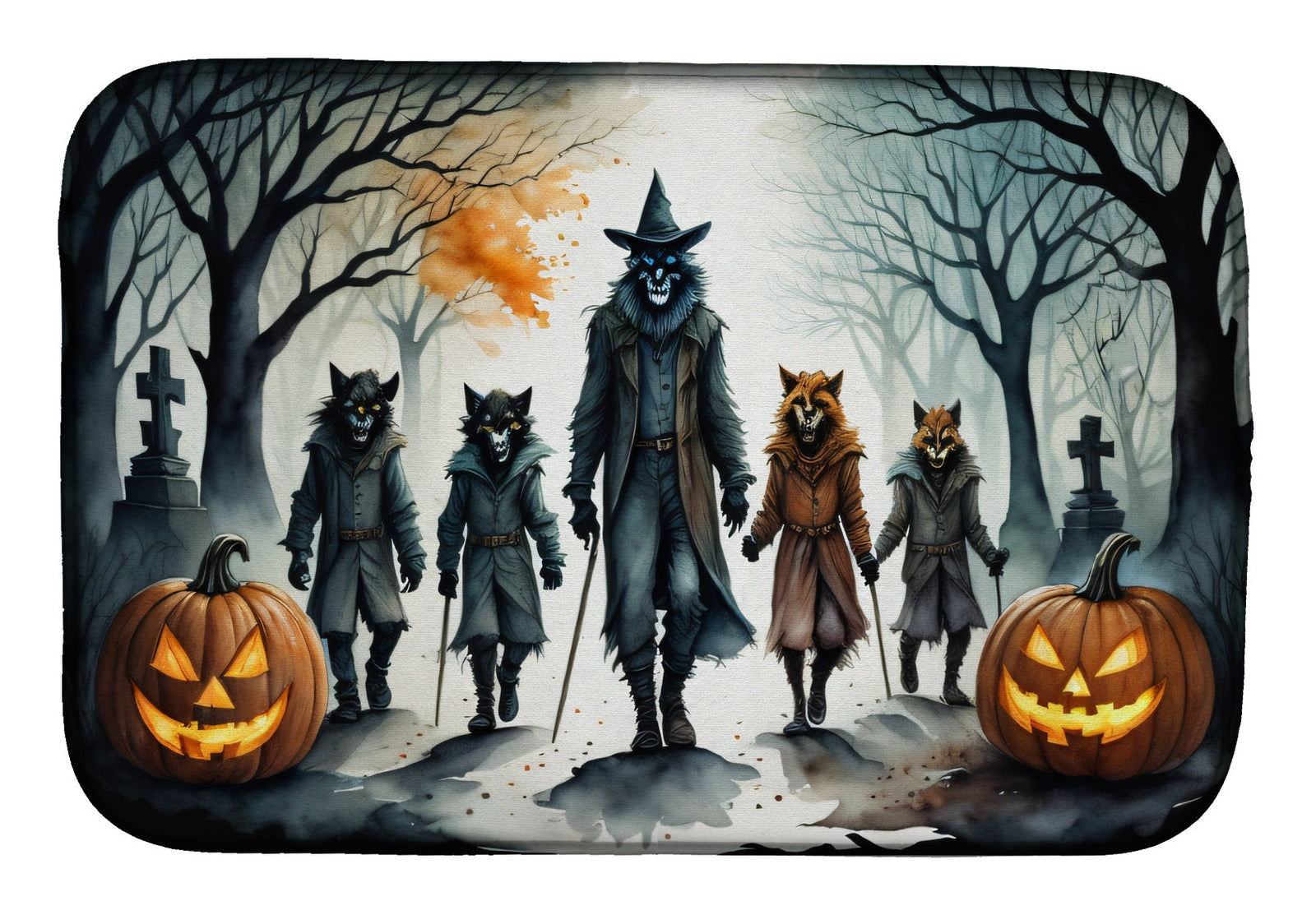 Caroline's Treasures Werewolves Spooky Halloween Dish Drying Mat
