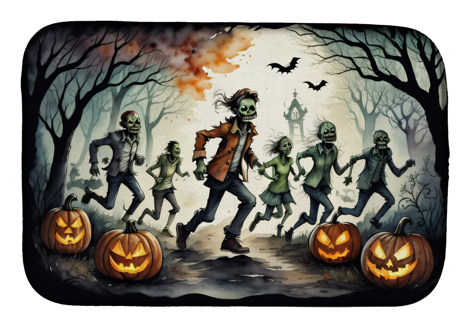 Caroline's Treasures Zombies Spooky Halloween Dish Drying Mat