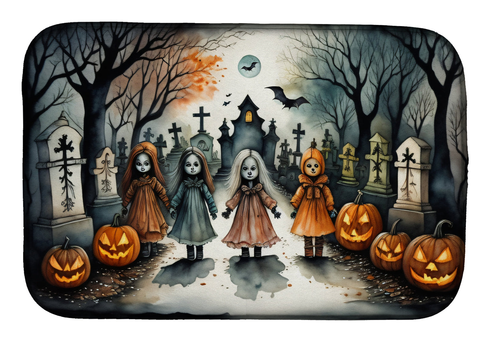 Caroline's Treasures Creepy Dolls Spooky Halloween Dish Drying Mat