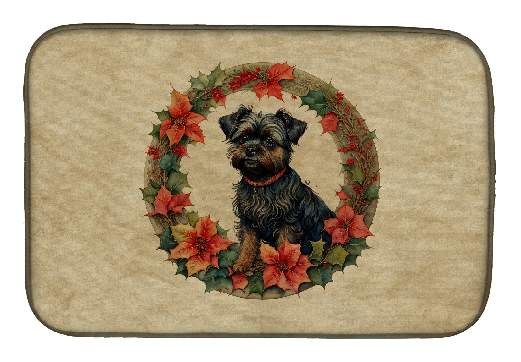 Caroline's Treasures Affenpinscher Christmas Flowers Dish Drying Mat