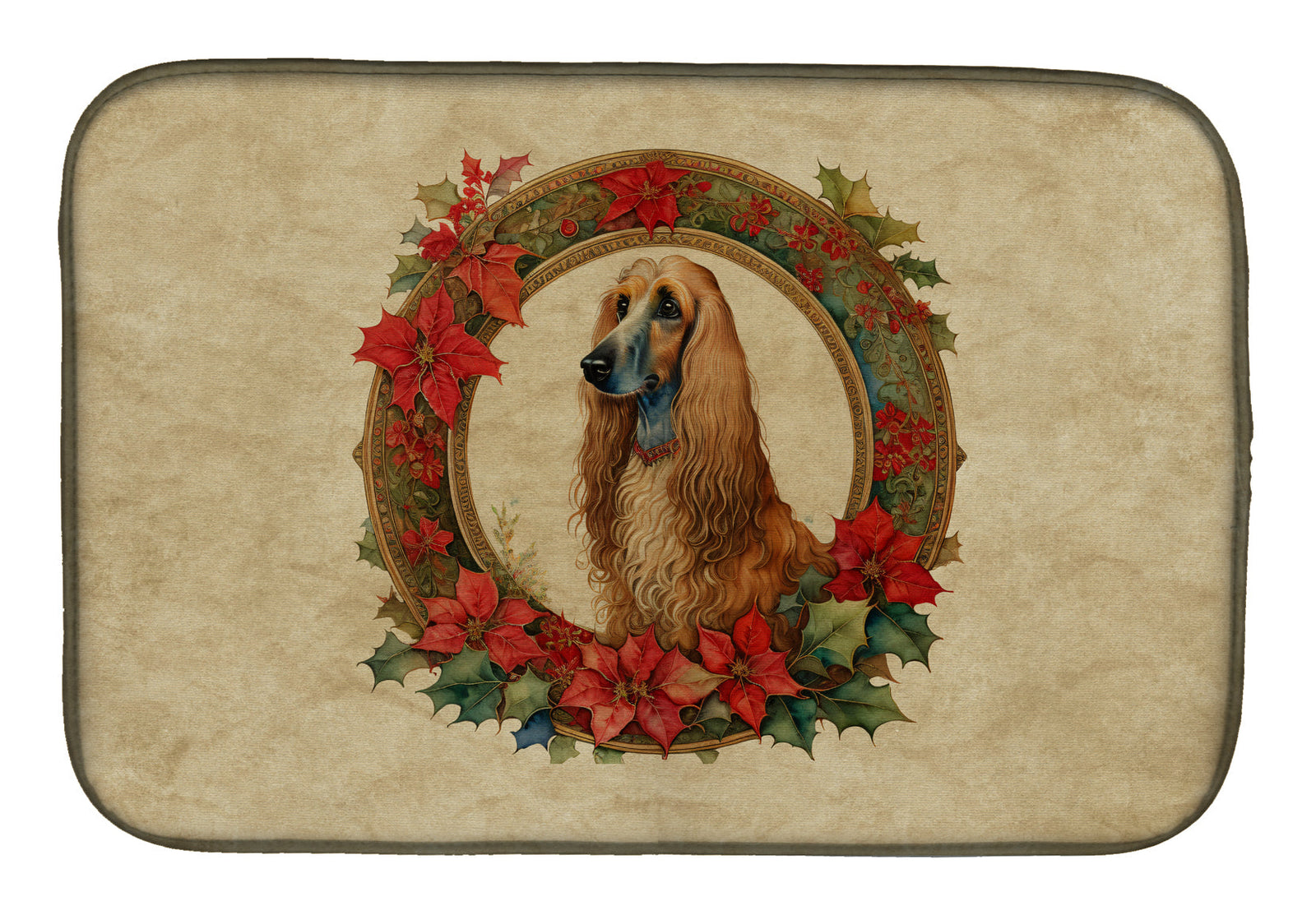 Caroline's Treasures Afghan Hound Christmas Flowers Dish Drying Mat