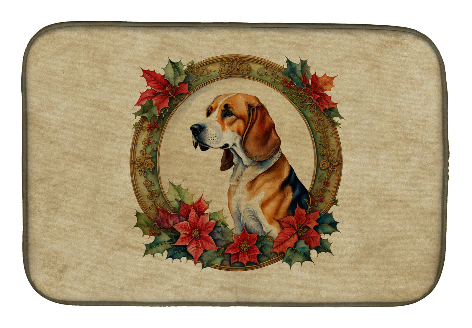 Caroline's Treasures American Foxhound Christmas Flowers Dish Drying Mat