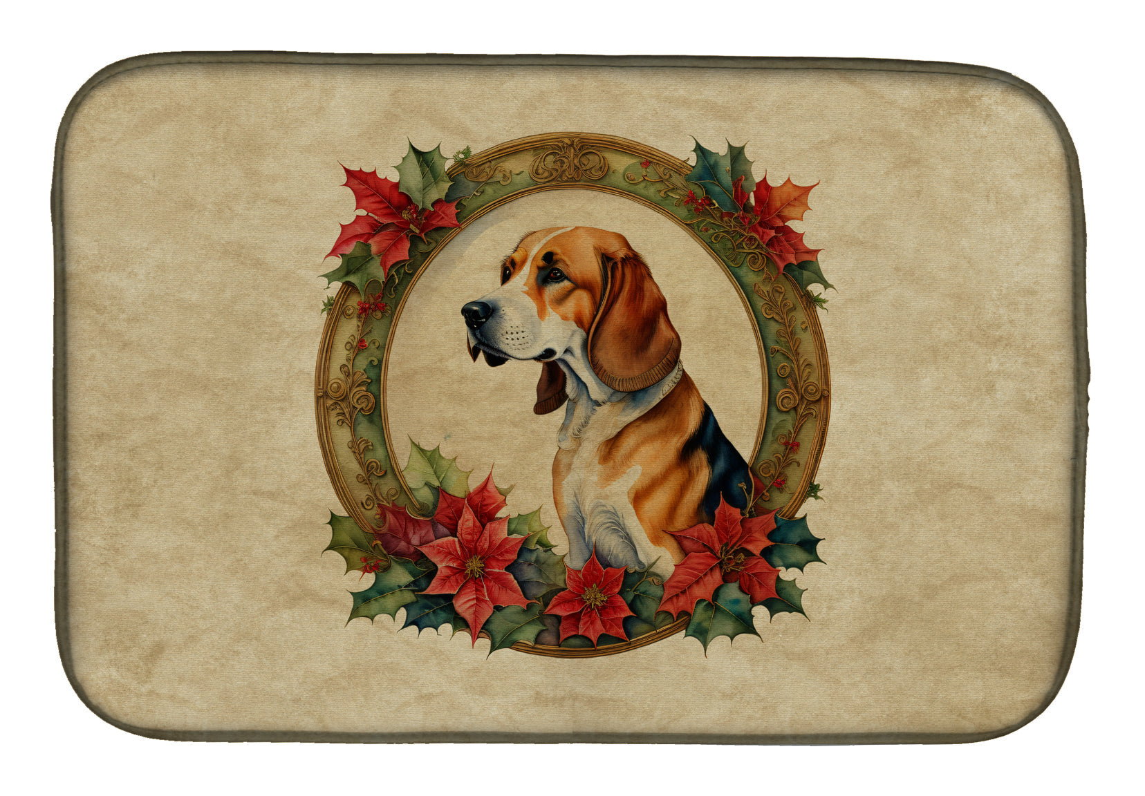 Caroline's Treasures American Foxhound Christmas Flowers Dish Drying Mat