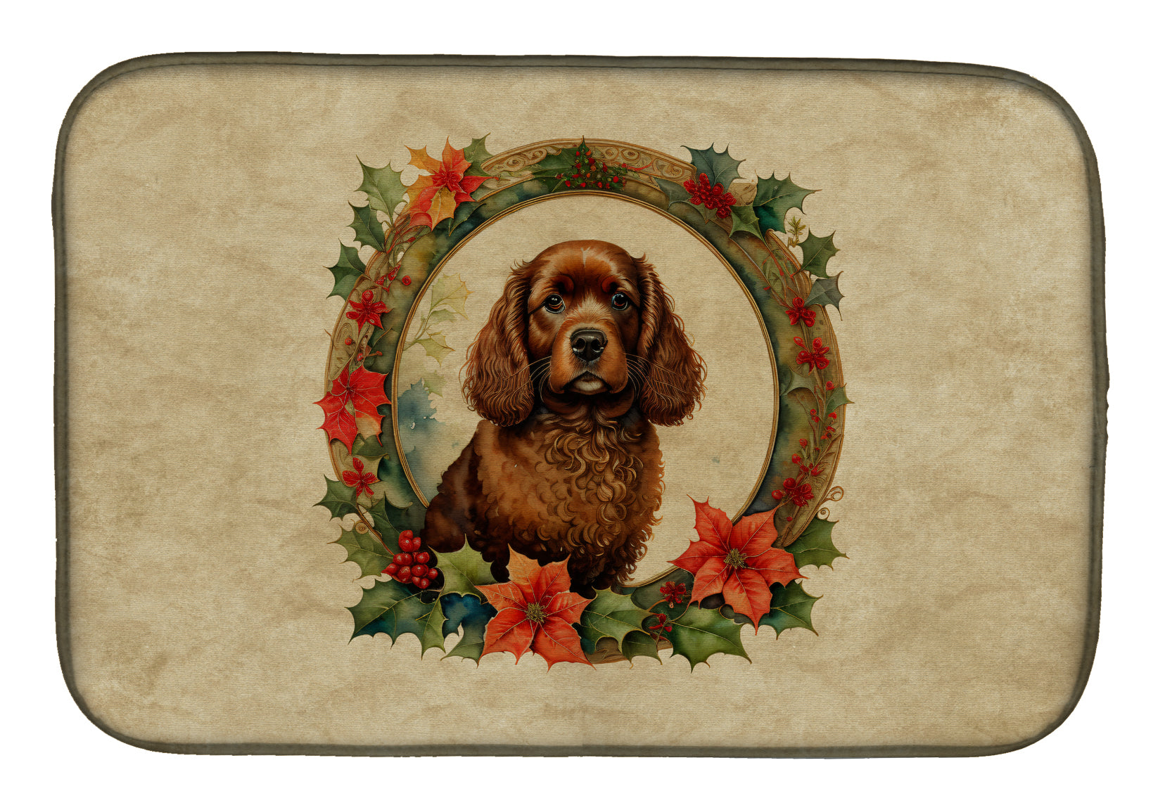 Caroline's Treasures American Water Spaniel Christmas Flowers Dish Drying Mat