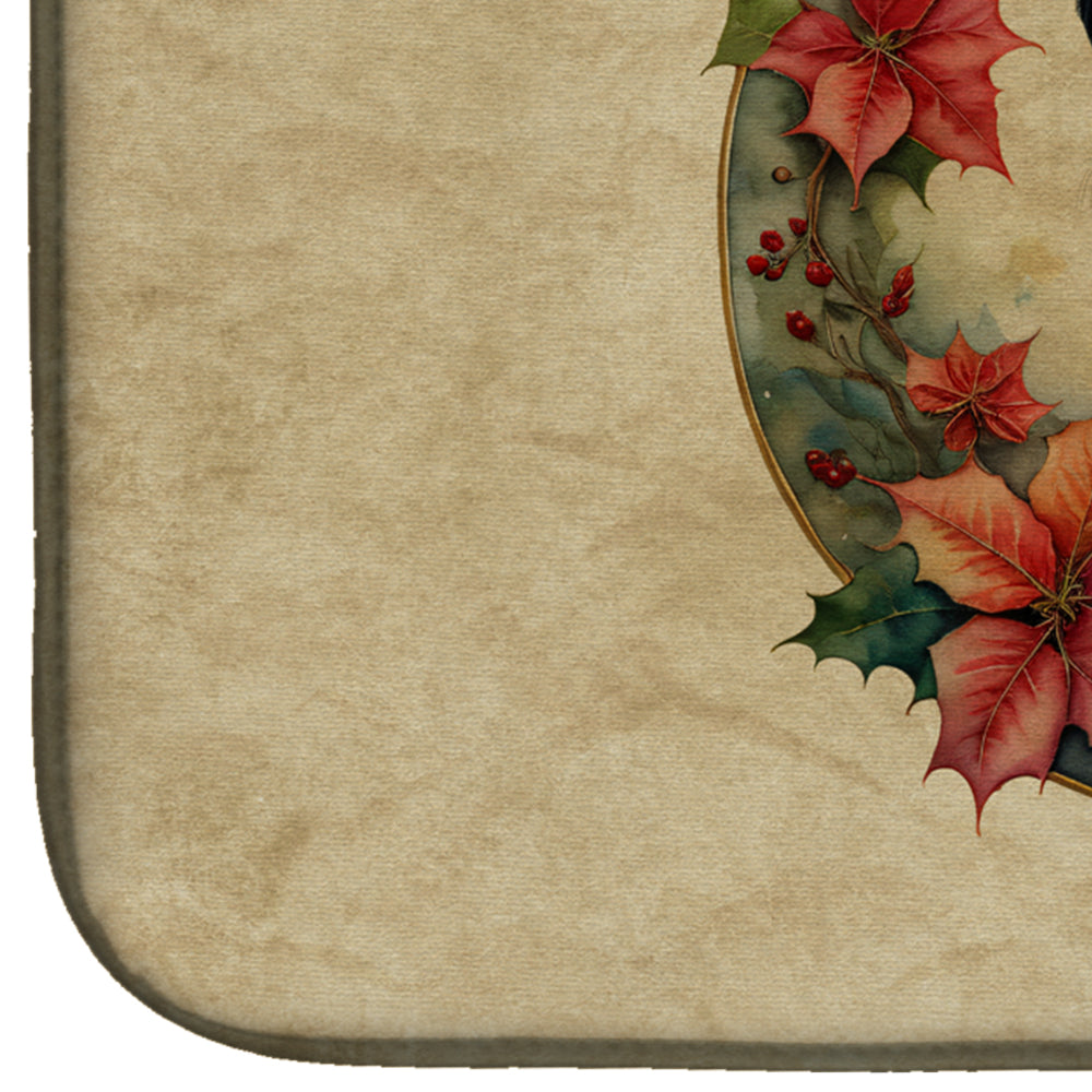 Caroline's Treasures Appenzeller Sennenhund Christmas Flowers Dish Drying Mat